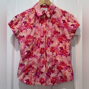 LOFT Pink Floral Collared Snap Button Cap Sleeve Blouse Size 2 Style #66628